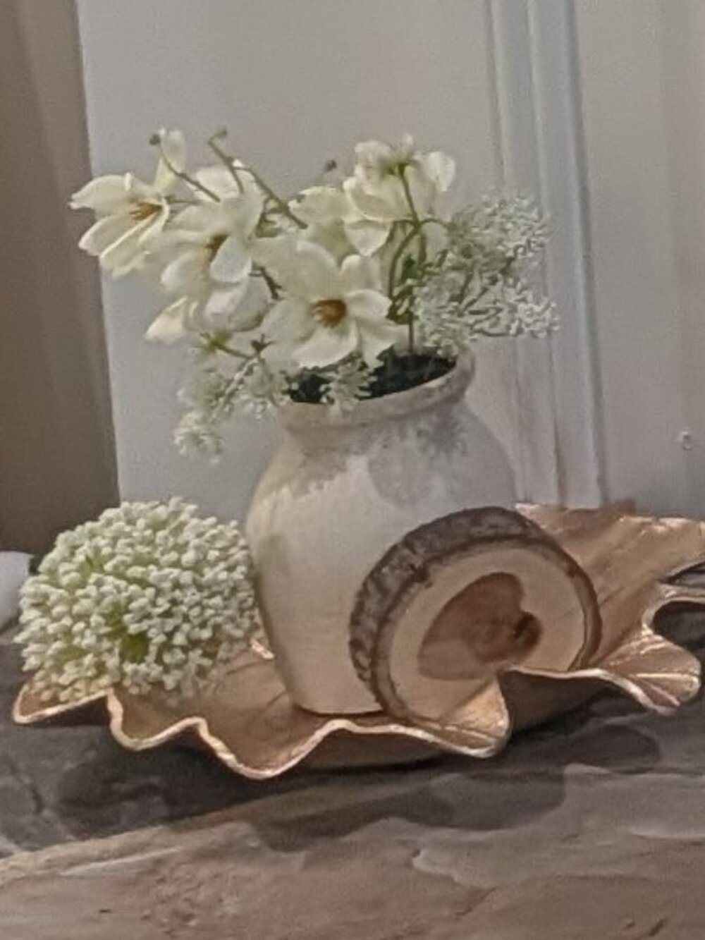 rose Gold Metal leaf decor tray 17.5” L  12” W